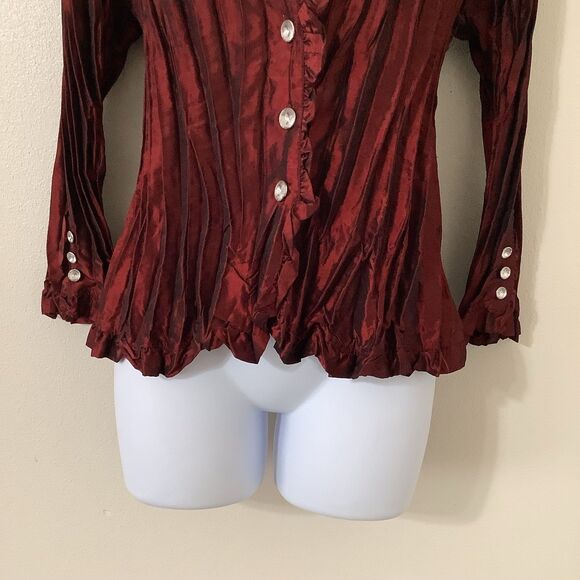 Vintage Y2K Red Witchy Whimsigoth Dark Romantic Vamp Button Up Crinkle Top M - Picture 3 of 8